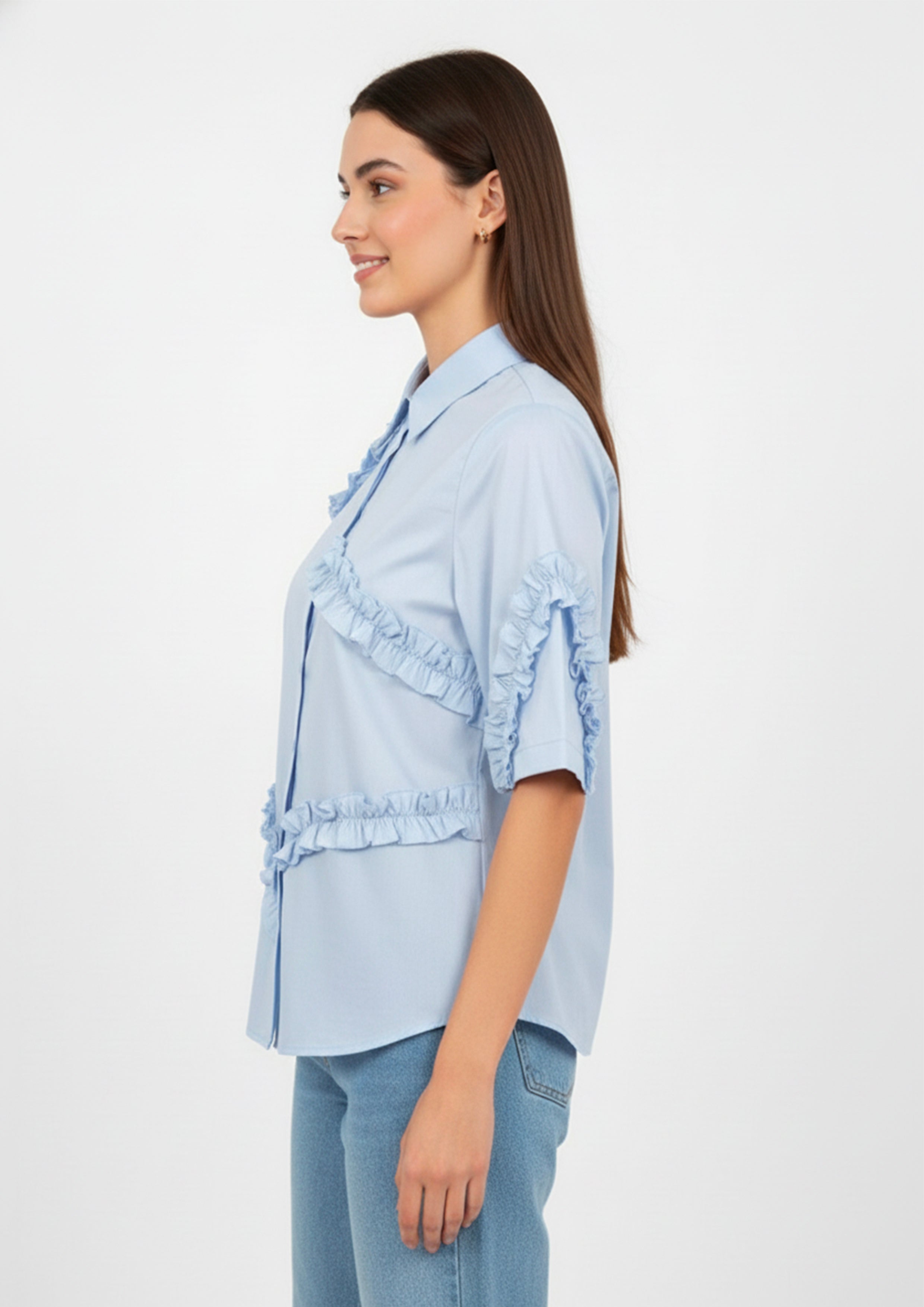 The Mono Frill Shirt- Blue