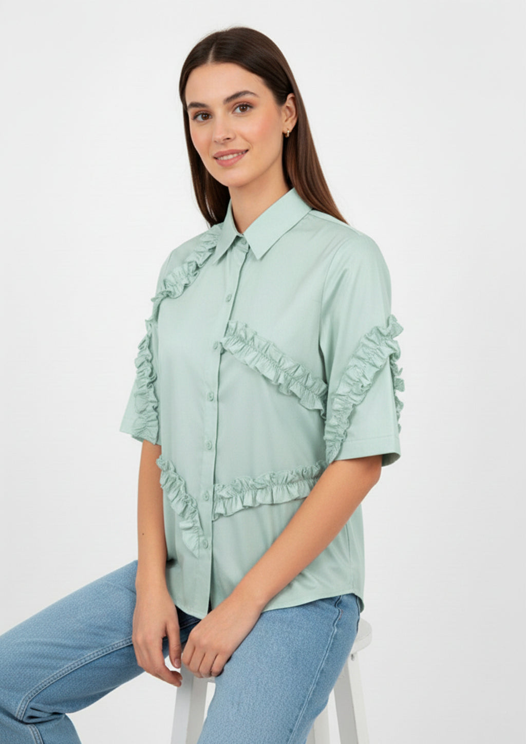 The Mono Frill Shirt- Sage