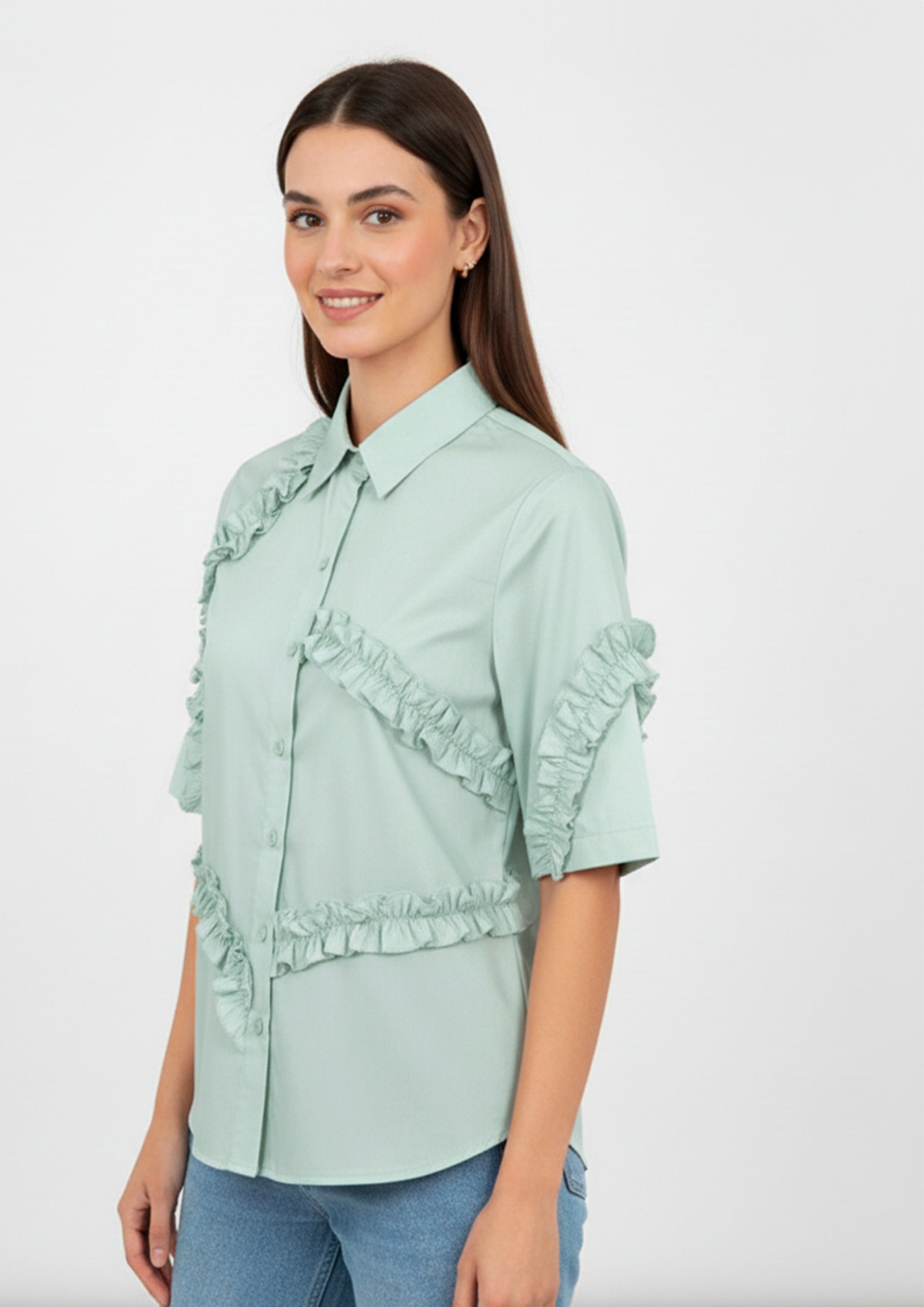 The Mono Frill Shirt- Sage